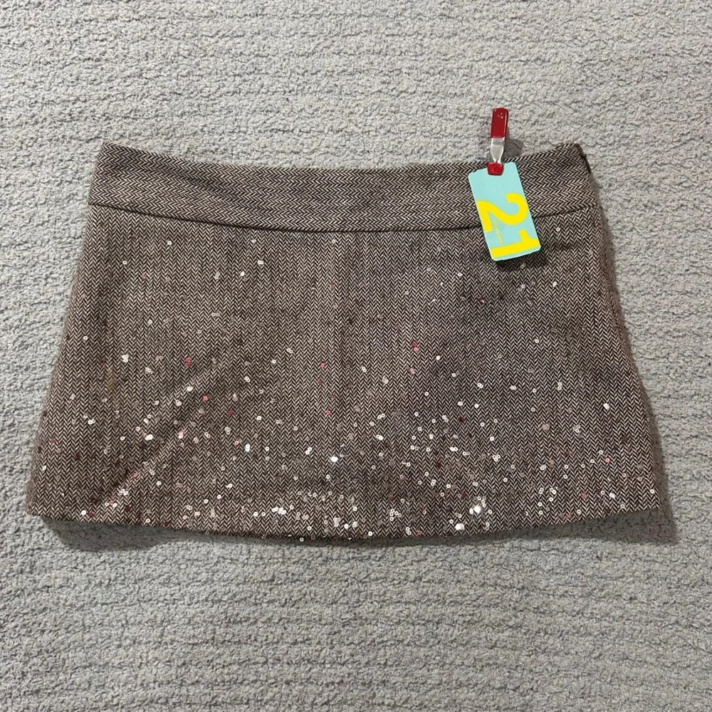 Twenty One Mini Skirt Herringbone Sequin XS Brown Deadstock Y2K Vintage 2000s‎